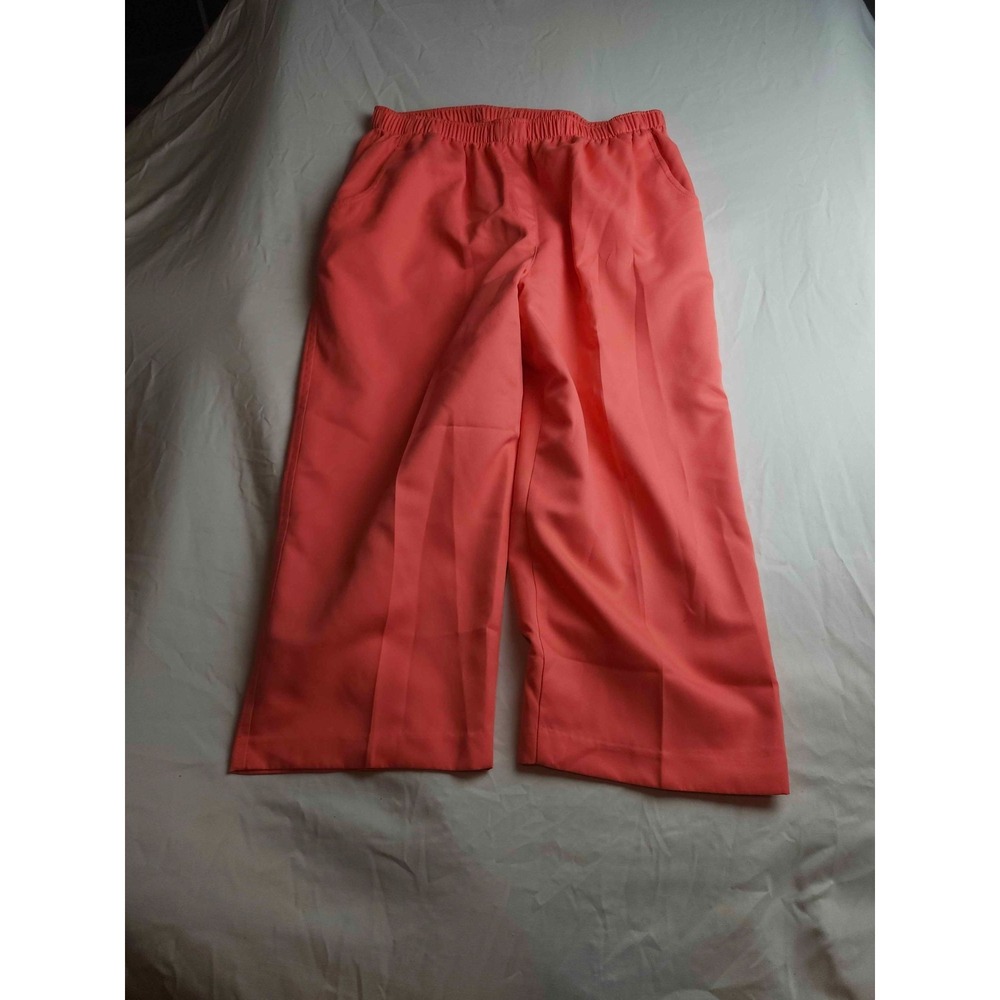 Kim Rogers Dress Pants Womens Size 14 Coral Woven Pull On Capri Trousers Slacks